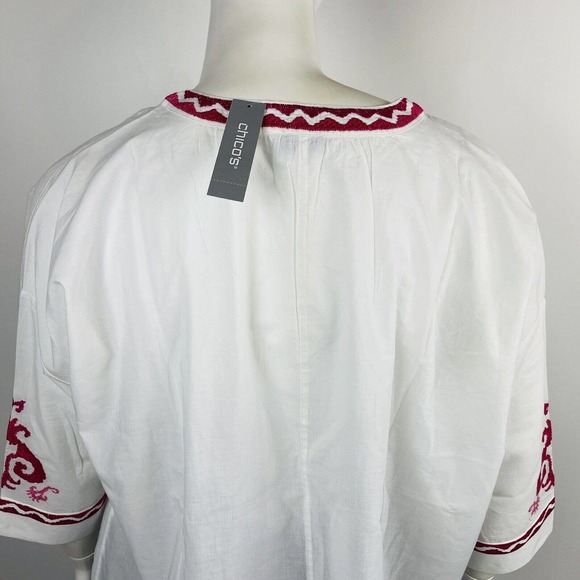 New Chico's Womans Sz 4 20/22 Easy Peasant Top White Embroidered Tassels Top NWT - Picture 9 of 10